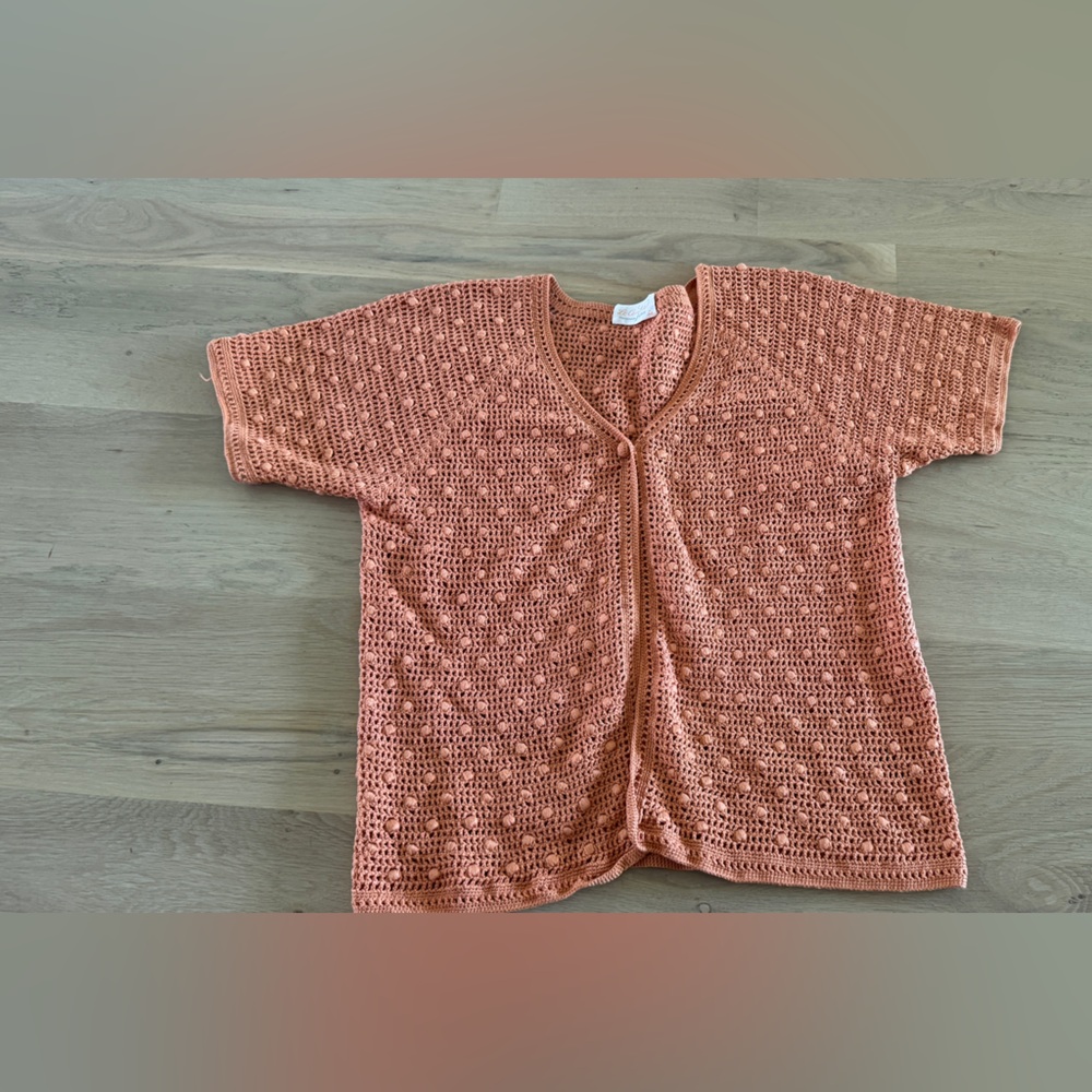 Le Centre handmade in Haite crochet short sleeve cardigan orange size medium